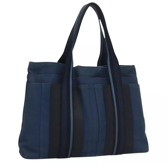 Hermes Handbags - Authentic Hermes Toroca Horizontal MM Tote Bag Denim RARE Blue Black Leather